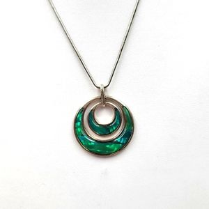 Iridescent Green Circular Pendant on Silver Chain